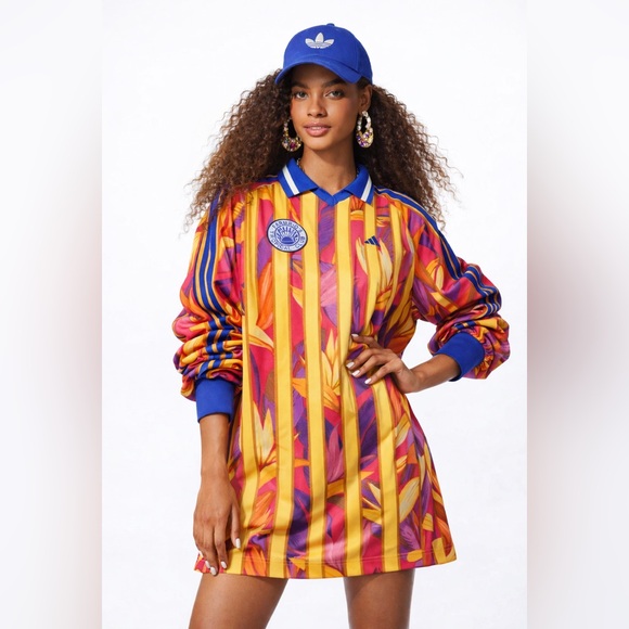 adidas Originals Dresses & Skirts - adidas FARM Rio Polo Jersey Dress Stripes of Paradise XL Blokecore JD6285 Sporty